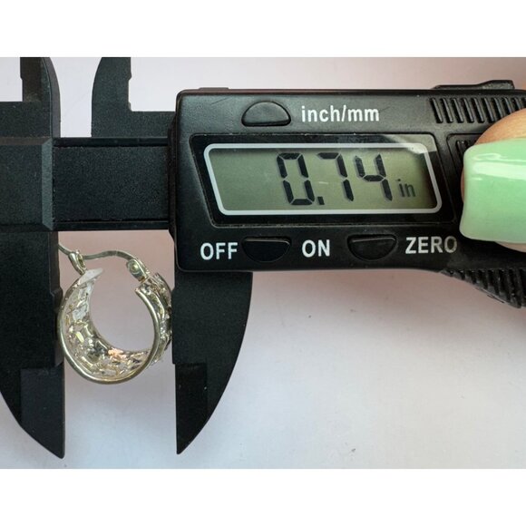 Sterling Silver 925 Textured Hoop Earrings, Snap Back, Lightweight 7.27g Elegant - Picture 7 of 10